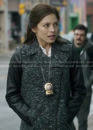 Cat's tweed coat with leather sleeves on Beauty and the Beast
