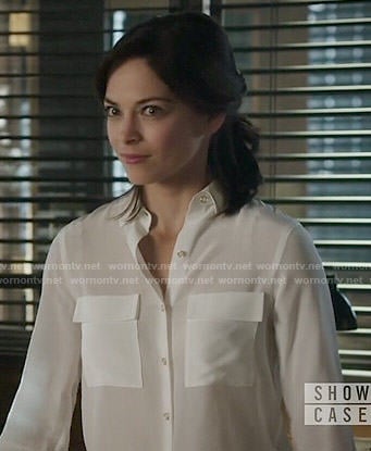 Cat's white button front blouse on Beauty and the Beast