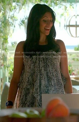 Divya's snake printed maxi dress on Royal Pains