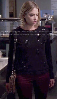 Hanna's black chain detail sweater on Pretty Little Liars