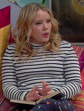 Lennox's striped sweater and moth print pants on Melissa and Joey