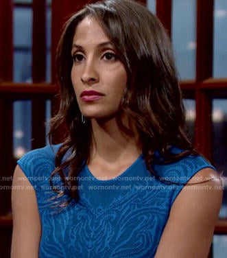 Lily's blue patterned dress on The Young and the Restless