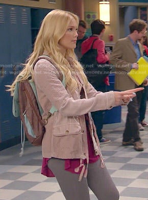 Lindy's pink eyelet jacket on I Didn't Do It