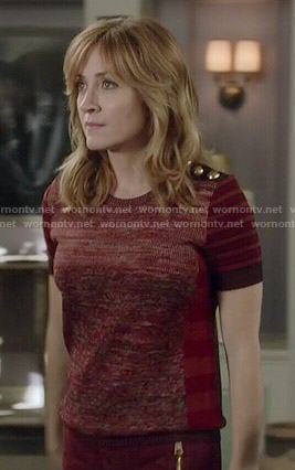 Maura's red marled short sleeve top on Rizzoli and Isles