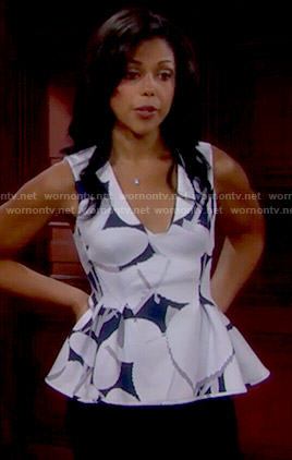 Maya's blue printed peplum top on The Bold and the Beautiful