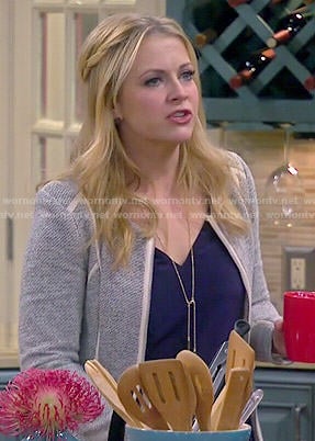 Mel's grey jacket with white trim on Melissa and Joey