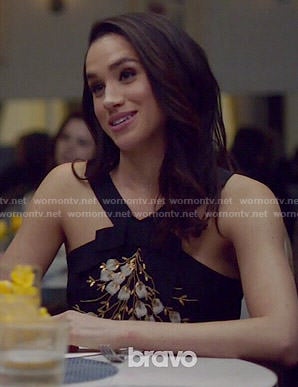 Rachel's black embellished halter top on Suits