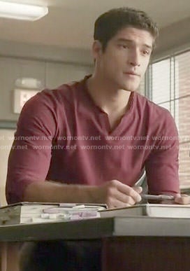 Scott's red split-neck tee on Teen Wolf