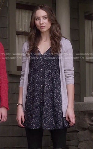 Spencer's blue floral button front dress on Pretty Little Liars