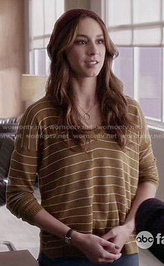 Spencer's olive striped sweater on Pretty Little Liars