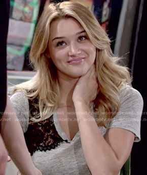 Summer's grey t-shirt with black lace on The Young and the Restless