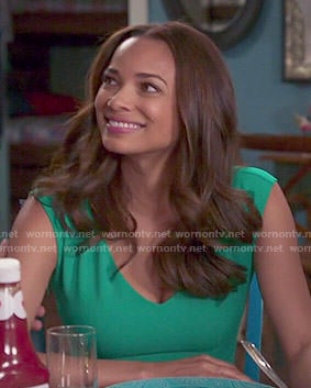 April's green v-neck dress on Mistresses