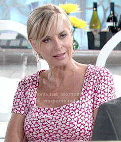 Ashley's pink printed short sleeve dress on The Young and the Restless