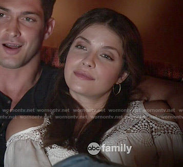 Audrey's white crochet cold-shoulder top on Kevin from Work