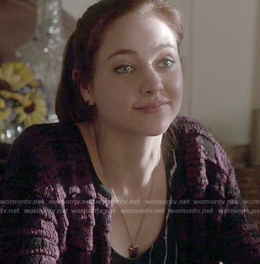 Brenna's purple textured cardigan on Chasing Life