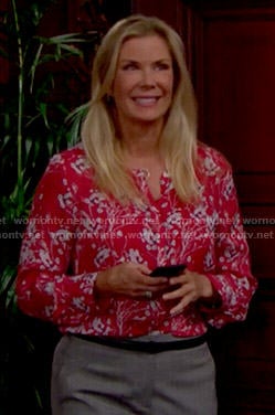 Brooke's red floral blouse on The Bold and the Beautiful