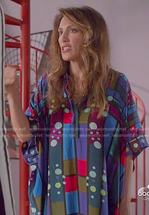 Calista's blue geometric printed kaftan on Mistresses