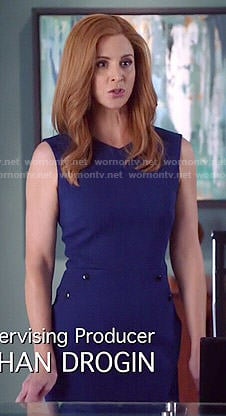 Donna's blue dress with side buttons on Suits