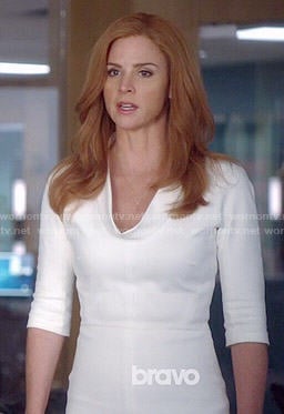Donna's white rolled neck dress on Suits