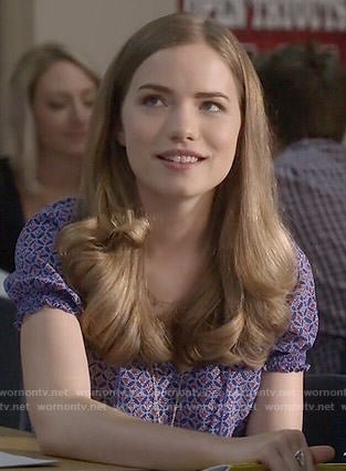 Emma's blue printed peasant top on Scream