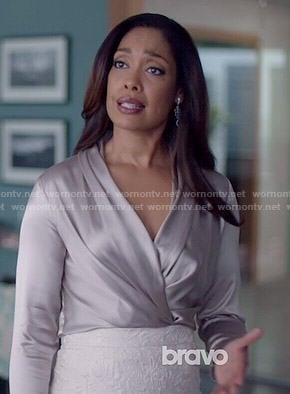 Jessica's silver wrap blouse on Suits