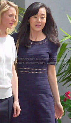 Karen's navy ribbed dress on Mistresses