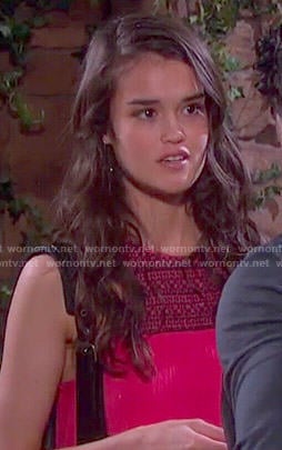 Paige's coral embroidered dress on Days of our Lives