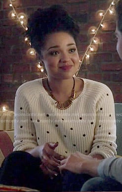 Beth's polka dot sweater on Chasing Life