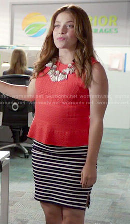 Audrey's striped skirt and red peplum top on Kevin from Work