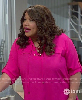 Yolanda's pink lace up blouse on Young and Hungry