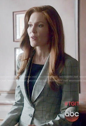 Abby's grey checked blazer and black dress on Scandal