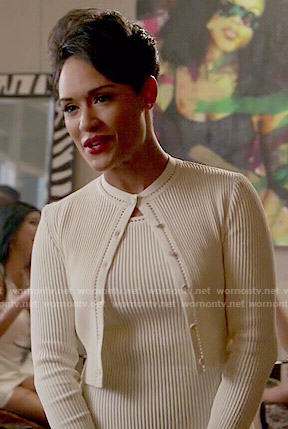 Anika's white ribbed dress and cardigan on Empire