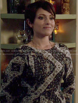 April's scarf print dress on Chasing Life
