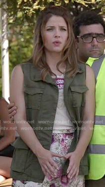 Audrey's green cargo vest and floral skirt on Kevin from Work
