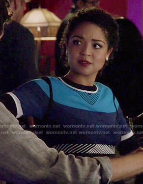 Beth's blue striped crop top on Chasing Life