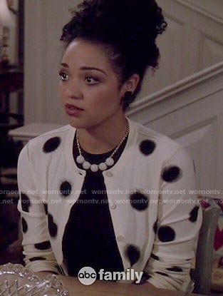 Beth's polka dot cardigan on Chasing Life