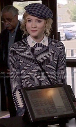 Grace's navy geometric printed sweater and pineapple collar shirt on Scream Queens