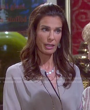Hope's taupe blouse with black trim on Days of our Lives
