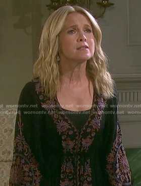 Jennifer's black floral trim peasant dress on Days of our Lives