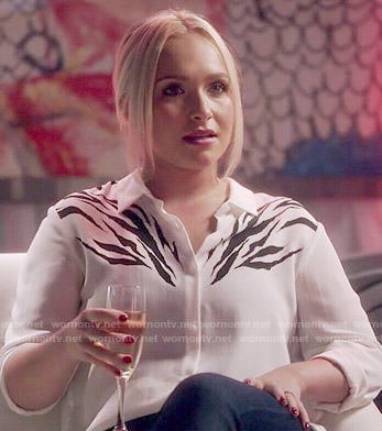 Juliette's white blouse with zebra stripes on Nashville