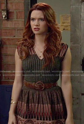 Karma's patterned v-neck dress on Faking It