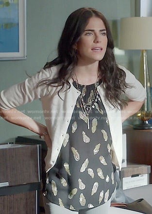 Michaela's feather print top on How to get Away with Murder