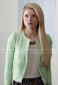 Lauren's mint textured jacket on Faking it