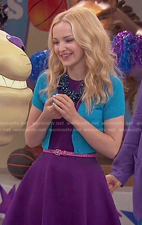 Liv's purple dress and blue cropped cardigan on Liv and Maddie