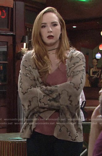 Mariah's brown patterned cardigan on The Young and the Restless