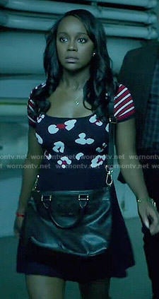 Michaela's navy dress with striped sleeves on How to Get Away with Murder