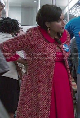 Mindy's red tweed coat and dress on The Mindy Project