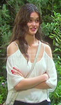 Paige's white cold-shoulder top on Days of our Lives