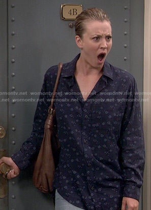 Penny's navy floral shirt on The Big Bang Theory