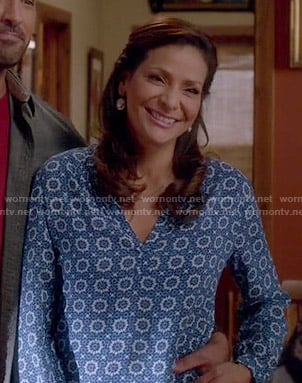 Regina's blue printed blouse on Switched at Birth